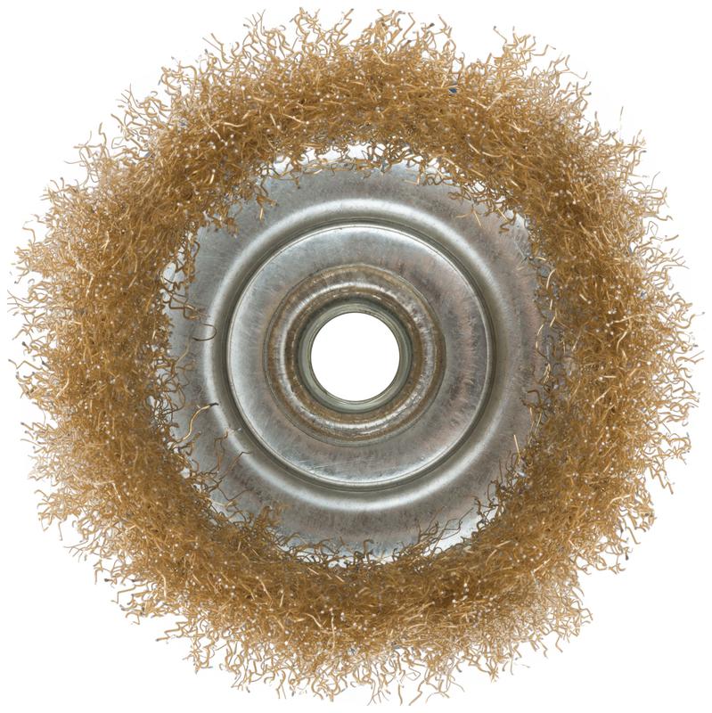 Корщетка тип "чашка" гайка М14 стальная латунированная волнистая проволока 100мм MOS 38943М