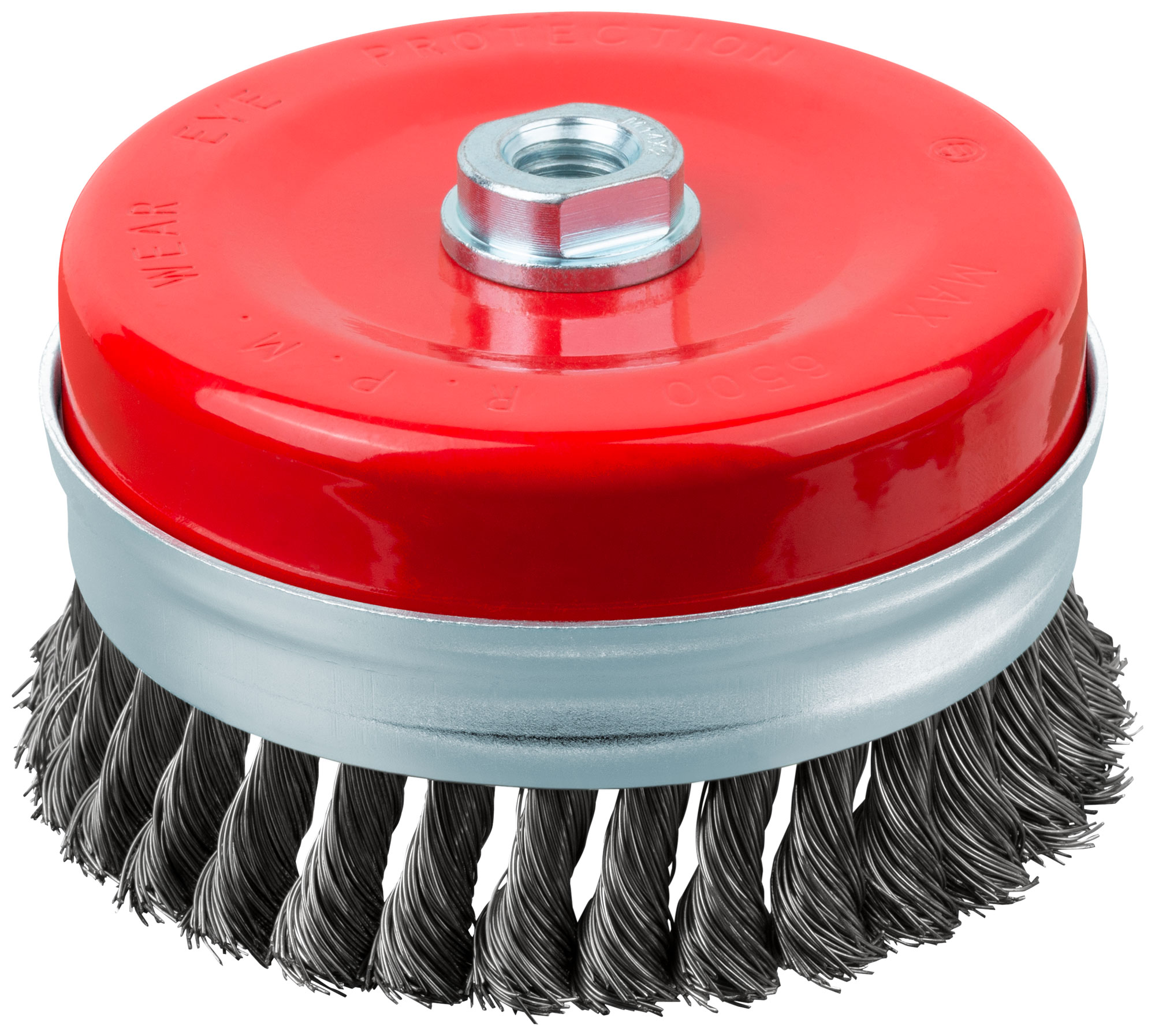 Корщетка-чашка, гайка М14, стальная витая проволока с бандажом, Профи 125 мм
