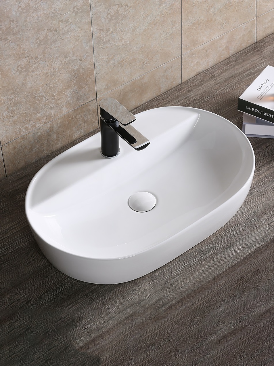 Раковина CR0074 накладная, белая, овальная, с отверстием под смеситель 600х400х120 Cerutti