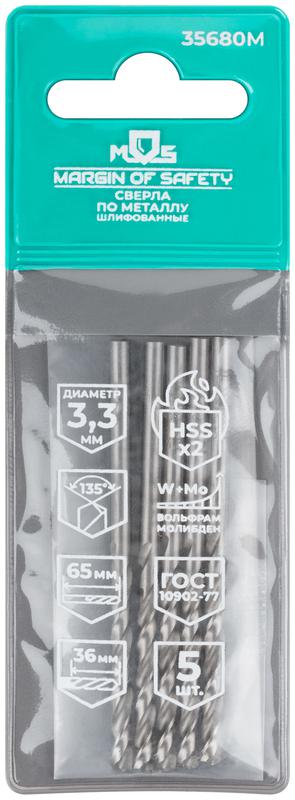 Сверло по металлу HSS шлифованные угол заточки 135град. 3.3х65мм (уп.5шт) MOS 35680М