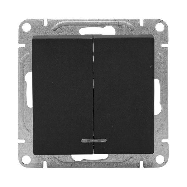 Выключатель 2-кл. СП Эпика с подсветкой механизм черн. EKF UP1-SWB-24