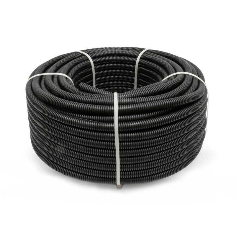 Труба гофрированная ПА dвн 9.8мм dнар 13.2мм негорючая (HF) стойкая к УФ разрезная черн. (уп.50м) Промрукав PR02.0326