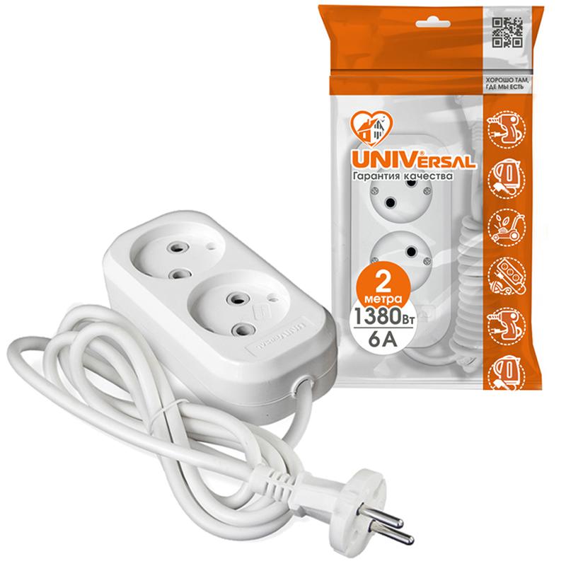 Удлинитель 2х2м без заземл. 6А IP20 У6-011М ПВС 2х0.75 UNIVersal 011М-02
