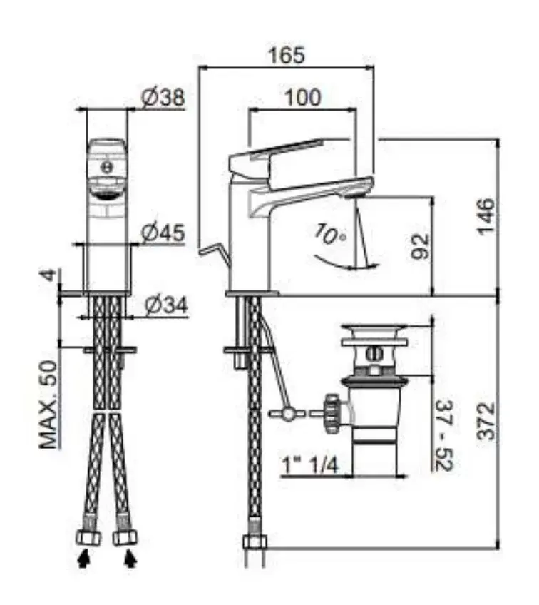 Смеситель для раковины NOTA однорычажный с донным клапаном, 3/8, хром