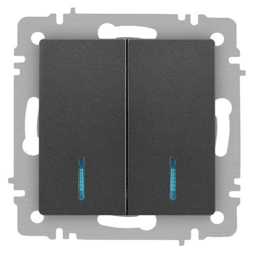 Выключатель 2-кл. СП Accent 6-105-07 10А IP20 250В с подсветкой AL/CU графит Intro Б0063521