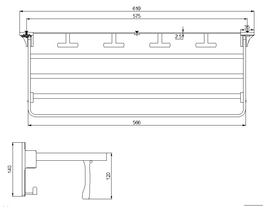 Полка для полотенец 61см. RUSH Edge (ED77622)