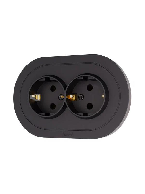 Розетка 2-м СП OSEN IP44 с заземл. ПБТ круглая черн. бархат LEZARD 744-4200-127BPCH