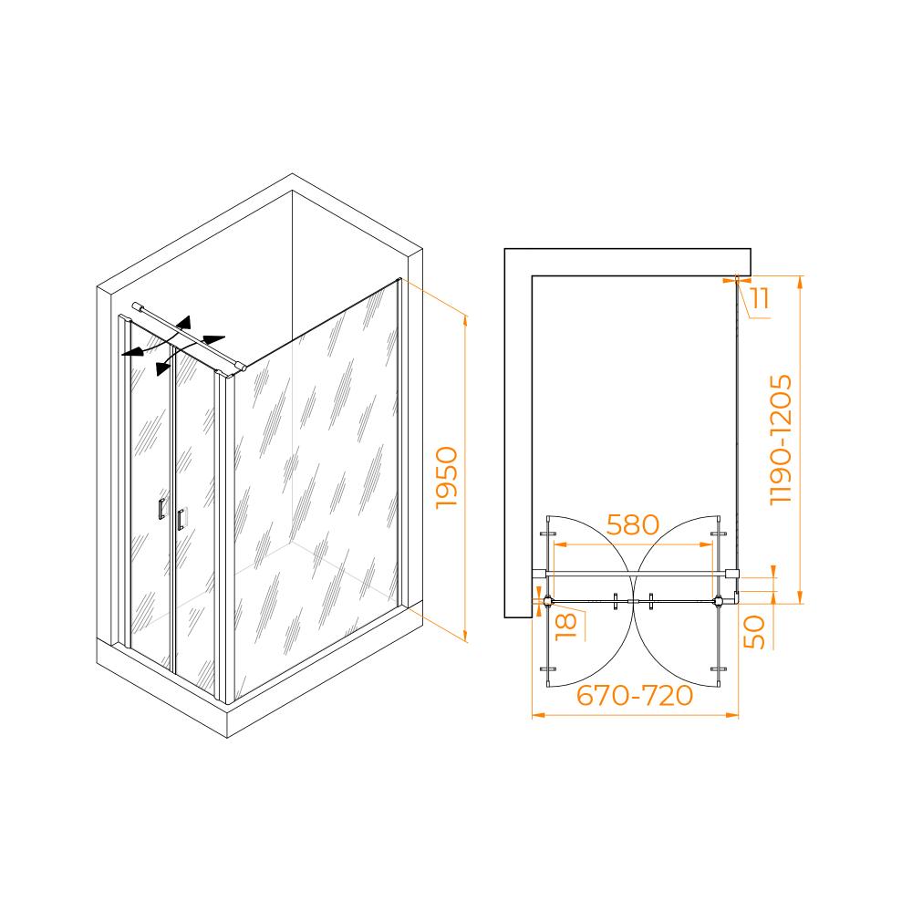 Душевой уголок RGW PA-144B (PA-104B+Z-050-2B+O-104B), 060814472-014