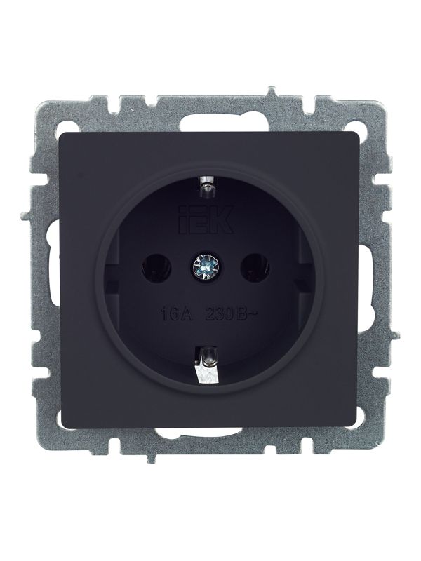 Розетка 1-м СП BRITE РС11-1-0-БрГ 16А с заземл. без защ. шторки механизм графит IEK BR-R11-16-K53