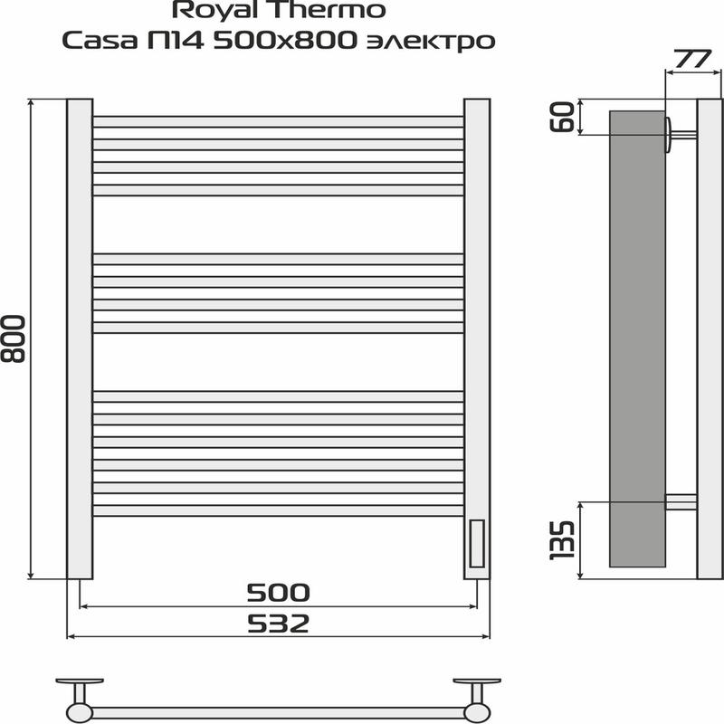 Полотенцесушитель Casa black П14 500х800 электро встроен. диммер Royal Thermo НС-1434004
