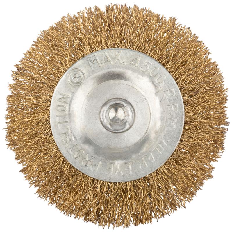Корщетка дисковая прямая со шпилькой стальная латунированная волнистая проволока 75мм КУРС 38464