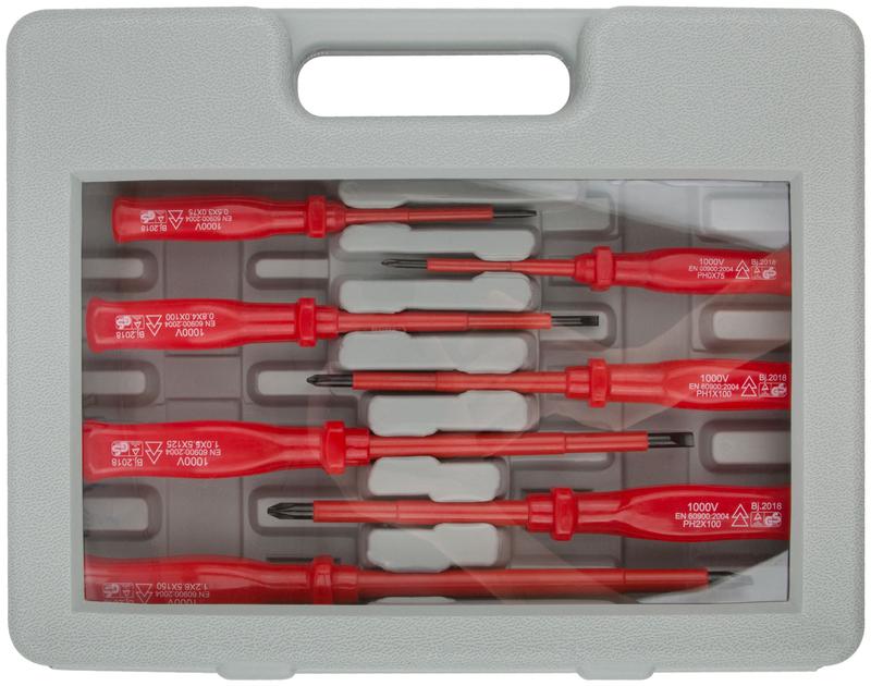 Набор отверток изолированных 1000 В CrV сталь пластик. ручки пластик. кейс 8шт+ 1 индикаторная FIT 56127