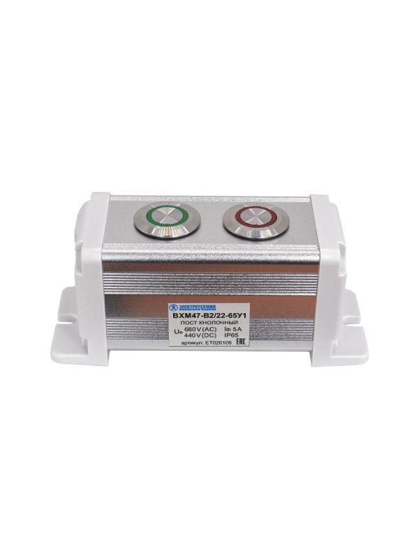 Пост управления BXM47-B2/22-65У1 1 цилиндрическая кнопка 1C1NO1NC зел. + 1 цилиндрическая кнопка 1C1NO1NC красн. Электротехник ET020106