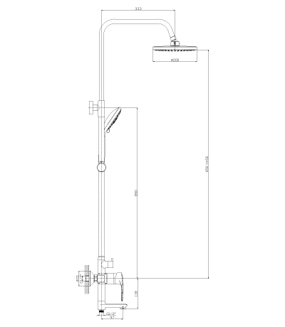 Смеситель для ванны и душа Rossinka T с регулируемой высотой штанги и лейкой Тропический дождь (T40-46)