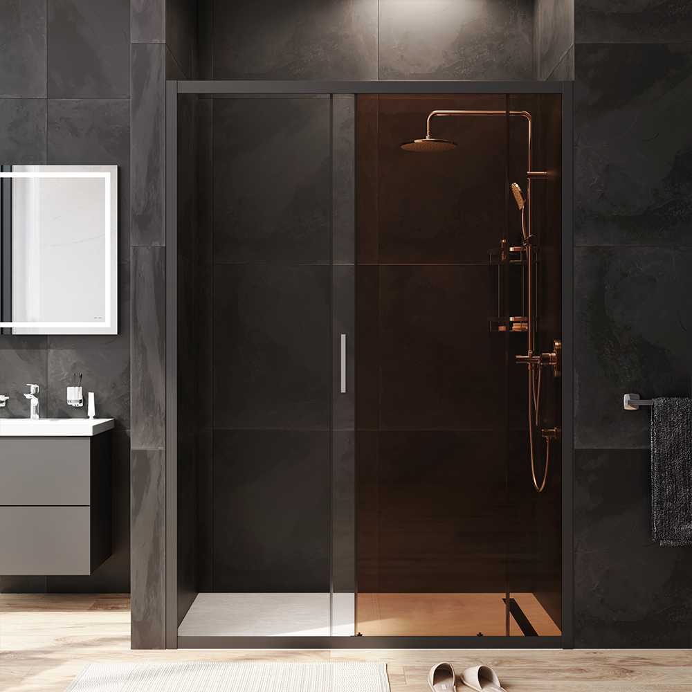 W90G-140-1-195BBr Gem Solo Дверь душевая 140х195, стекло бронзовое, профиль черный матовый