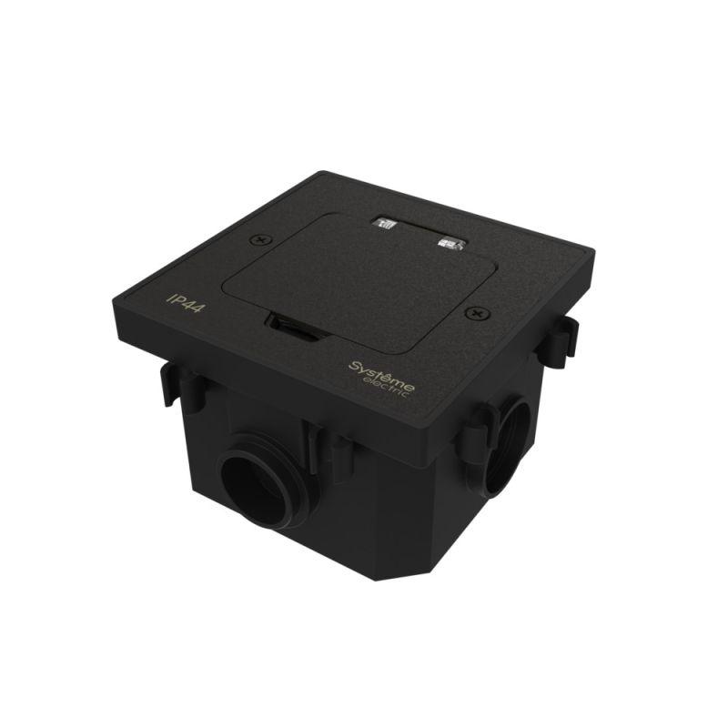 Лючок MultiDesk MDK20 на 2мод. IP44 с монтажной коробкой для бетонных полов черн. матов. SE MDK20202MBC