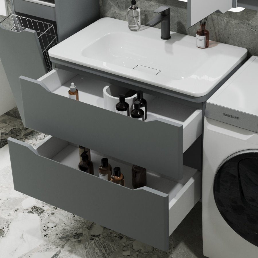 Тумба подвесная "Марелла 80" (2 ящ.) Люкс антискрейтч серый, PLUS