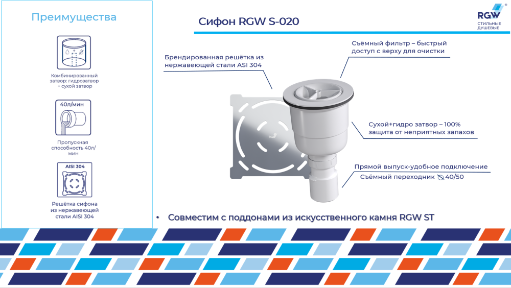 Сифон для поддонов RGW S-020, 502402000-01