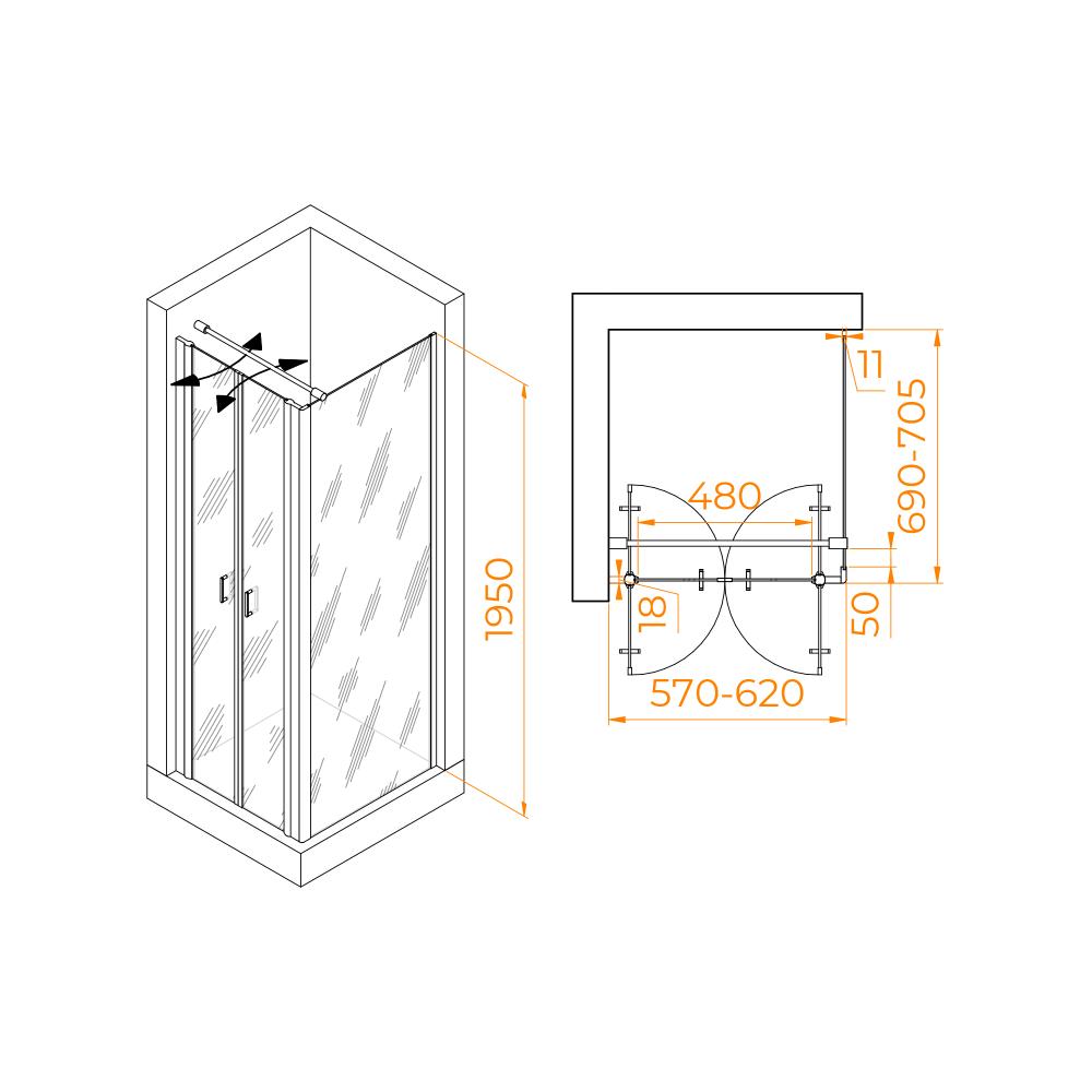 Душевой уголок RGW PA-144B (PA-104B+Z-050-2B+O-104B), 060814467-014