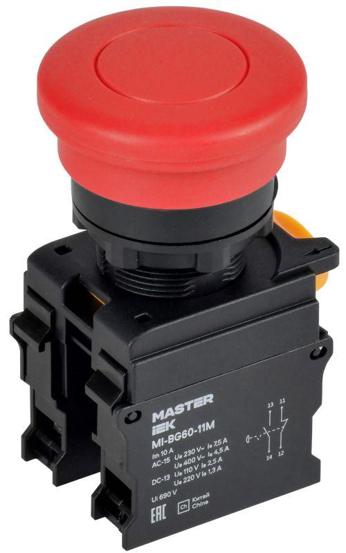 Кнопка "Грибок" d22мм 1НО+1НЗ MASTER с фиксацией красн. IEK MI-BG60-11M-3-21-K04