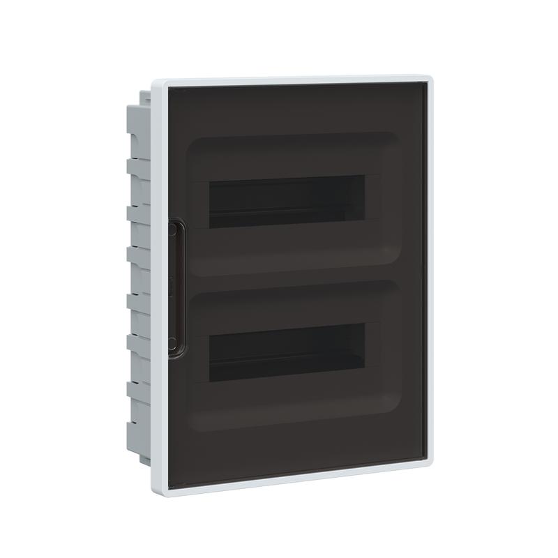 Щиток встраиваемый 24мод. FRAME для полых стен с тонированной дверцей с 4 шинами PEN (2шт на 8 отверст. и 2шт на 6 отверст.) бел. DKC F24B3WD