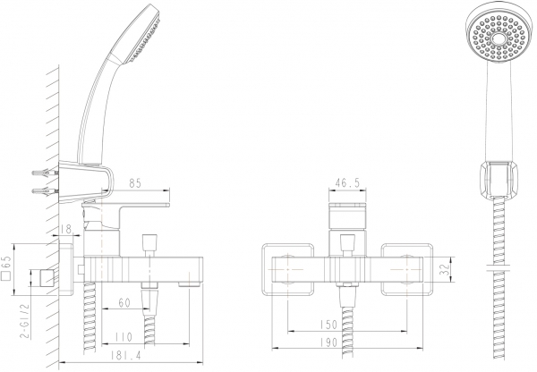 Смеситель для ванны с коротким изливом с аксессуарами Bravat Riffle (F672106C-B)