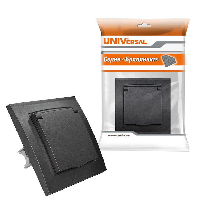 Розетка 1-м СП Бриллиант 16А IP20 с заземл. с крышкой в сборе графит Universal 7947649-Gr