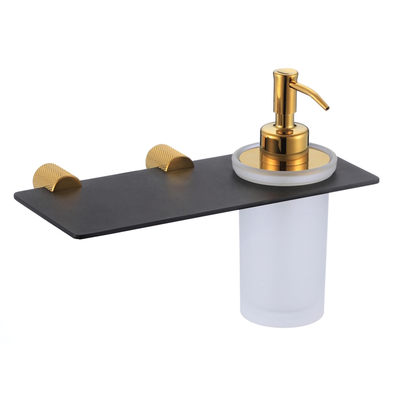 Дозатор для жидкого мыла с полочкой S-002131HB, черный/золото