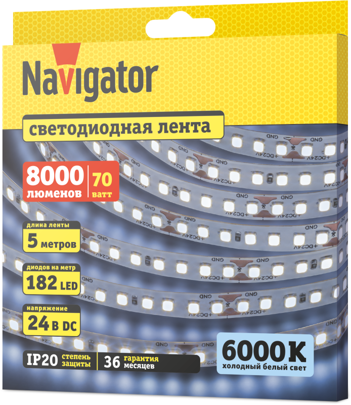 Лента светодиодная 95 298 NLS-2835CW182-14-IP20-24V (уп.5м) Navigator 95298