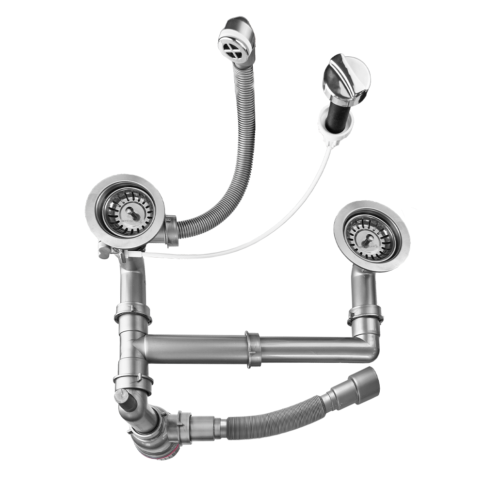 Сифон Bettoserb для мойки на 2 чаши 3 1/2" полуавт.