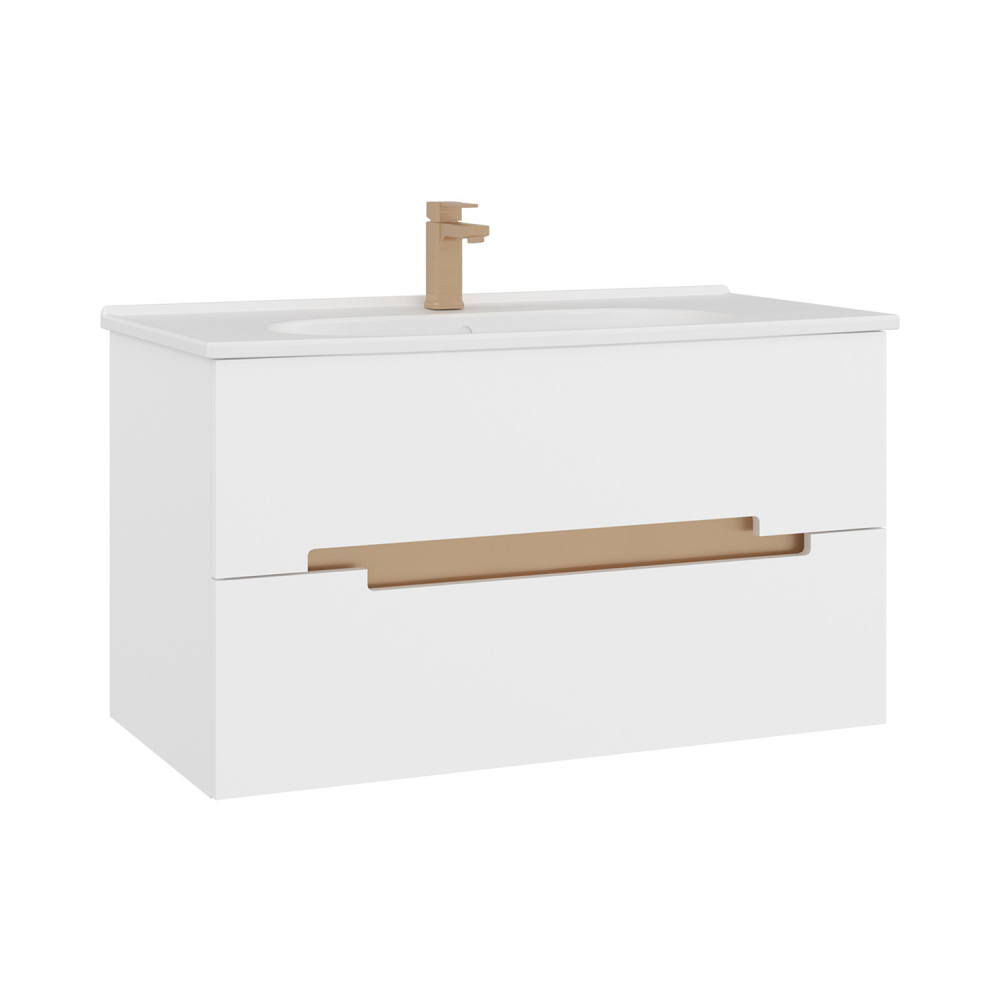 Тумба с раковиной ORKA Lodi 100 подвесная, белый, золото