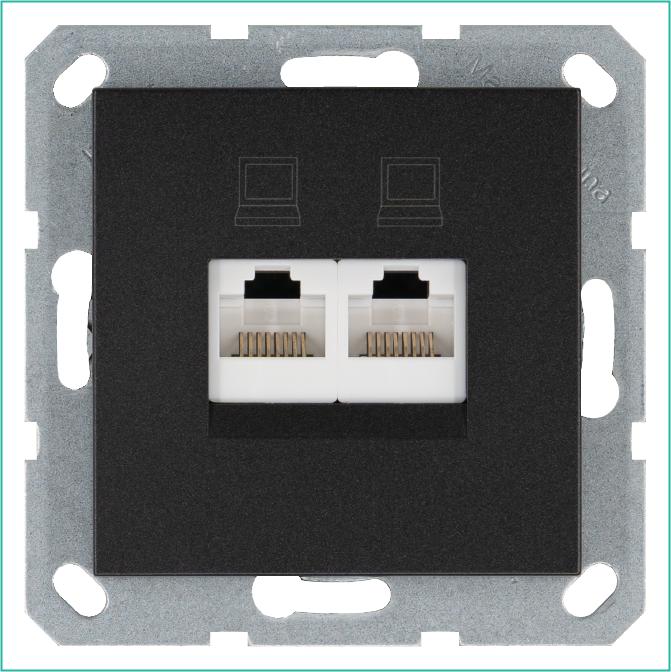 Розетка компьютерная 2-м RJ45 IP20 кат. 6 механизм антрацит Jasmart G6108B