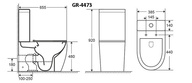 Унитаз gr-4473s style (655*365*920) напольный безободковый