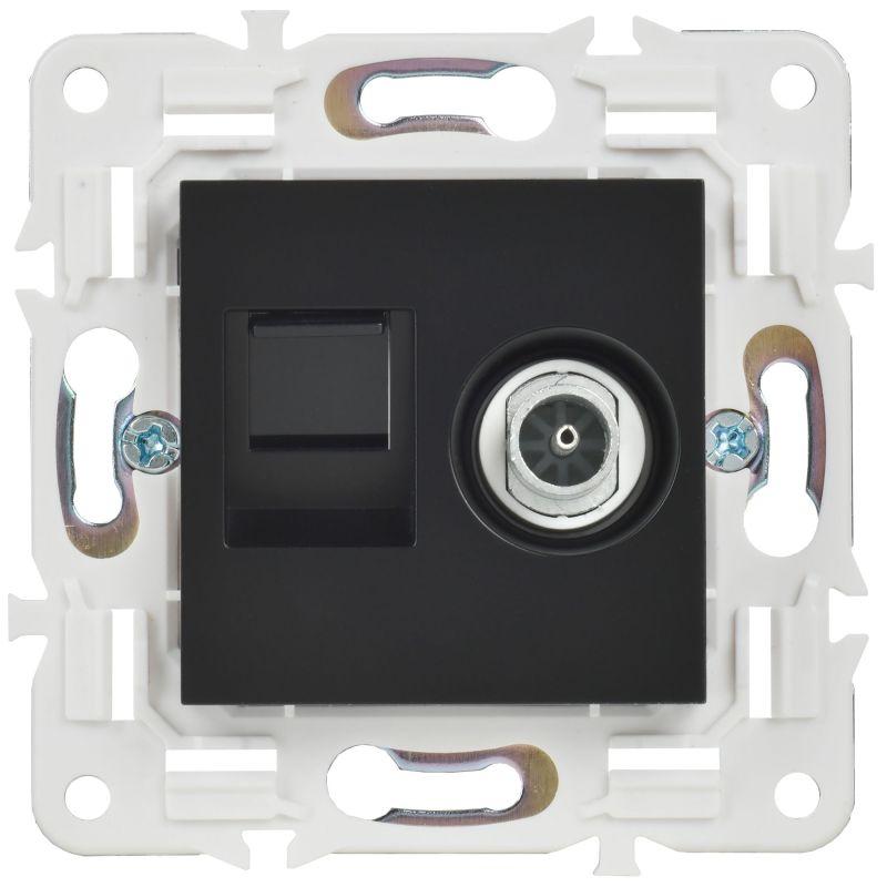 Розетка двойная TV+RJ45 кат.5E SKANDY SK-A14Bl черн. IEK SK-AK20-1-K02