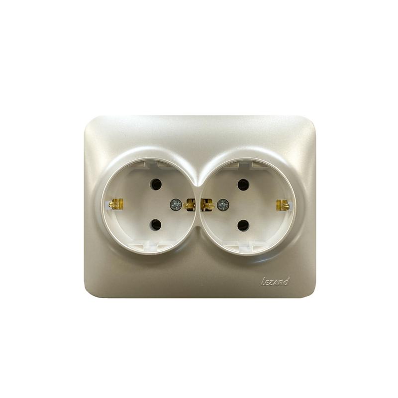 Розетка 2-м СП ASTI 16А IP20 с заземл. термопласт жемчуж./бел. перламутр. LEZARD 7081-3000-127B