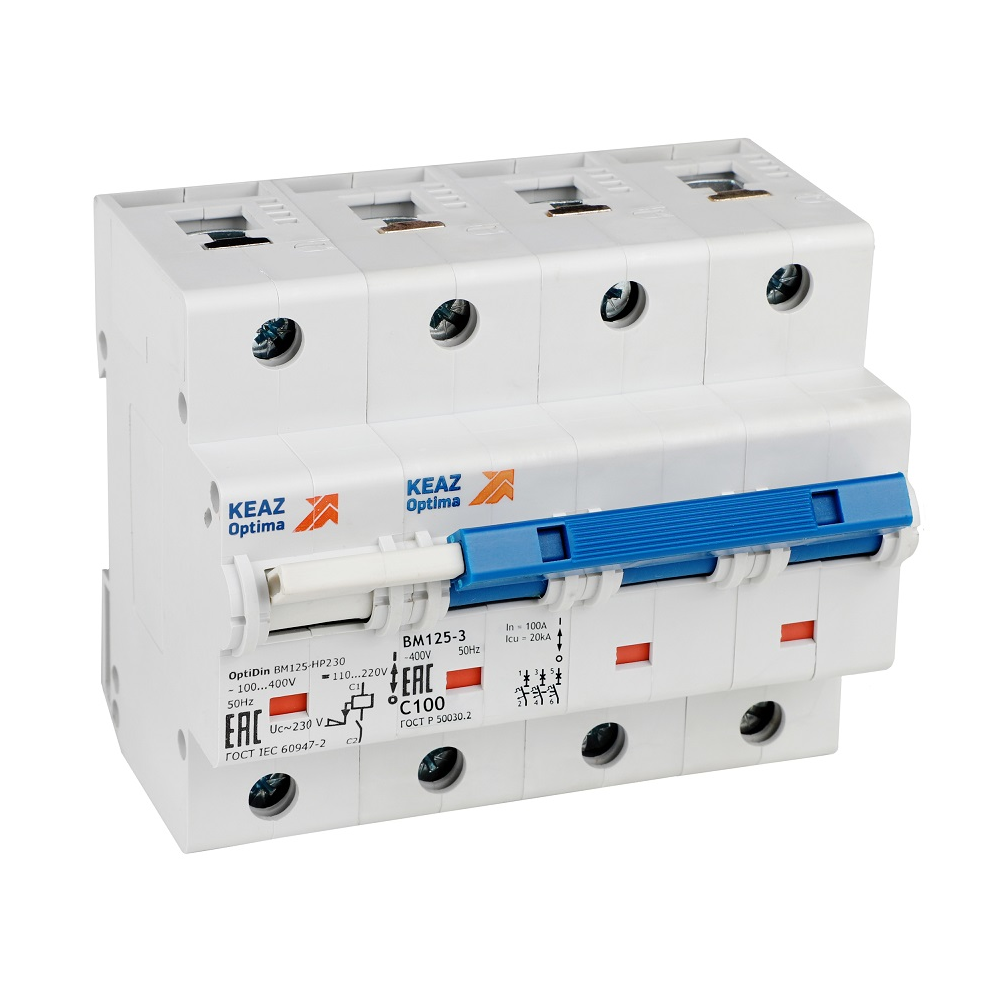 Выключатель автоматический трехполюсный 100А C 8kA OptiDin BM125-3C100-НР-8ln-УХЛ3