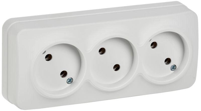 Розетка 3-м ОП GLORY РС23-2-ХБм 10А без заземл. без защ. шторок бел. матов. IEK ERH30-K01M-10