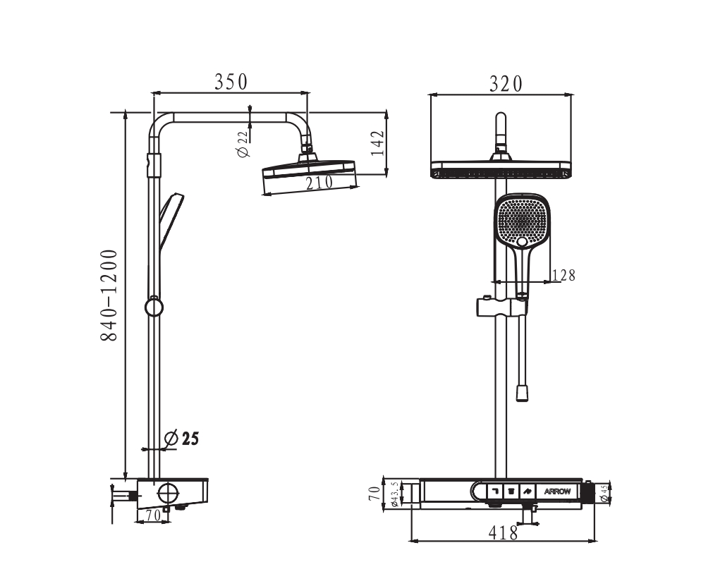 Душевая система ARROW AMG13SH870CP с термостатом, хром