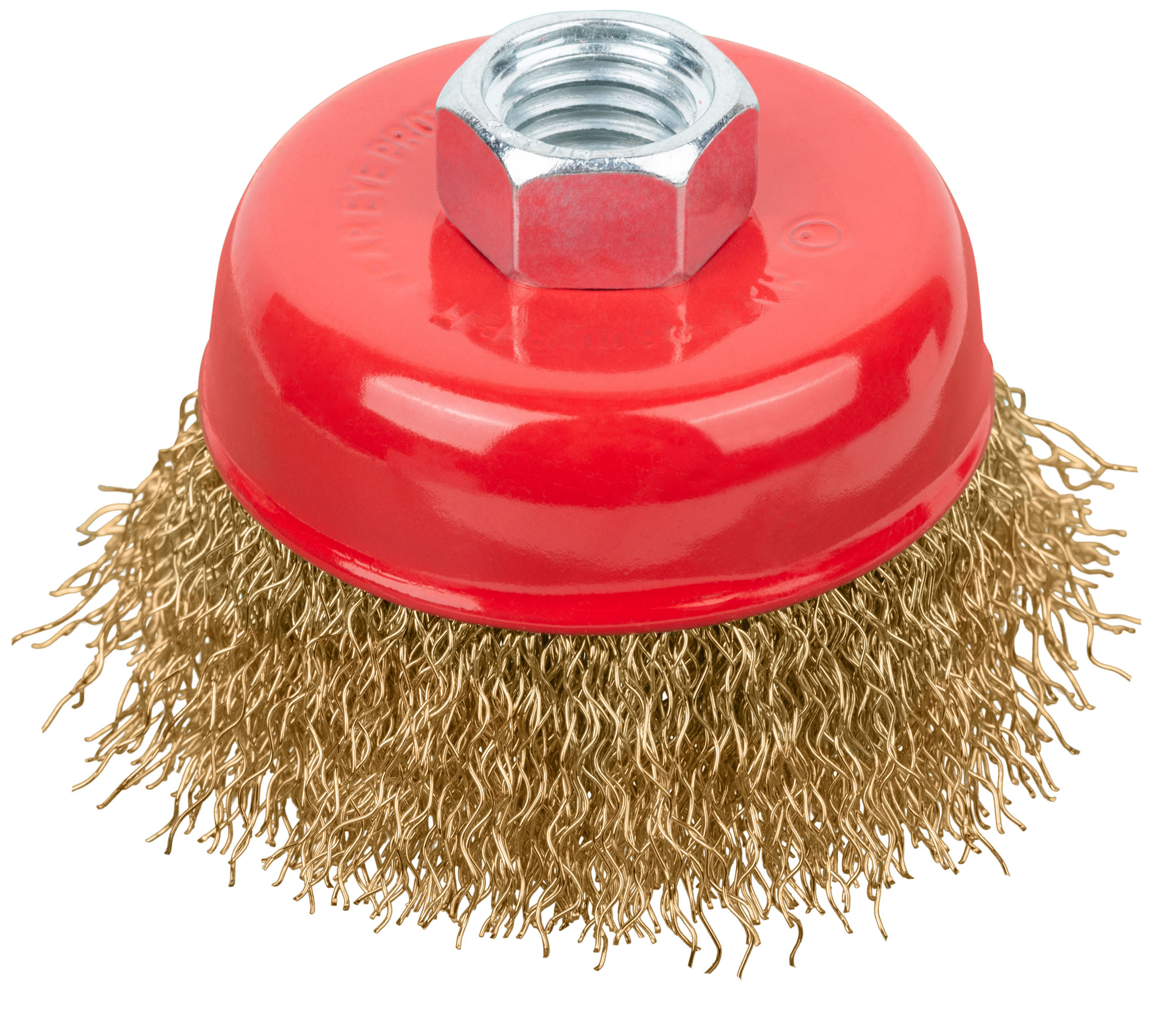 Корщетка-чашка, гайка М14, стальная латунированная волнистая проволока  65 мм