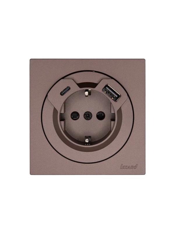 Розетка 1-м СП OSEN с заземл. TC + USB разъем механизм шоколад LEZARD 743-7388-181TC