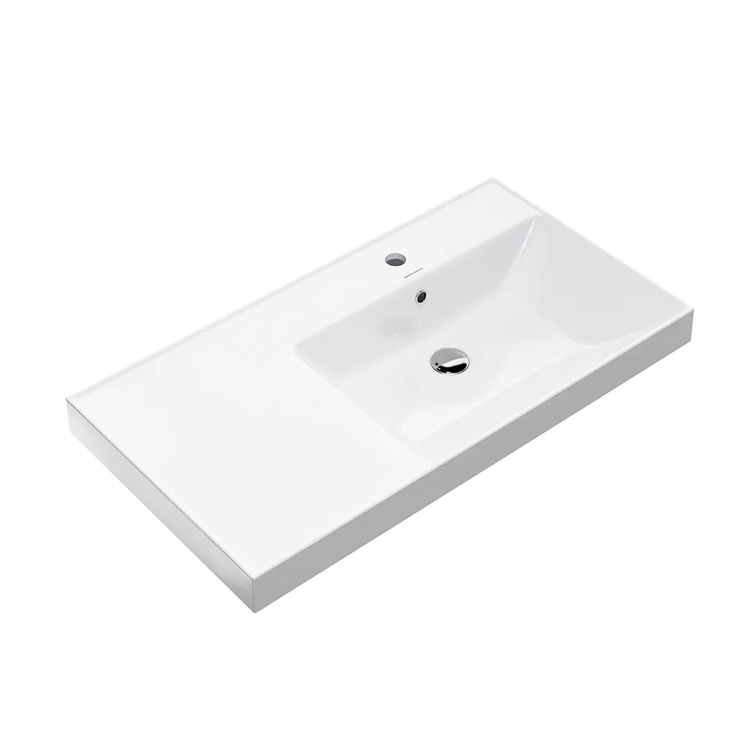 Раковина CUBO правая подвесная\мебельная 90, белая глянцевая