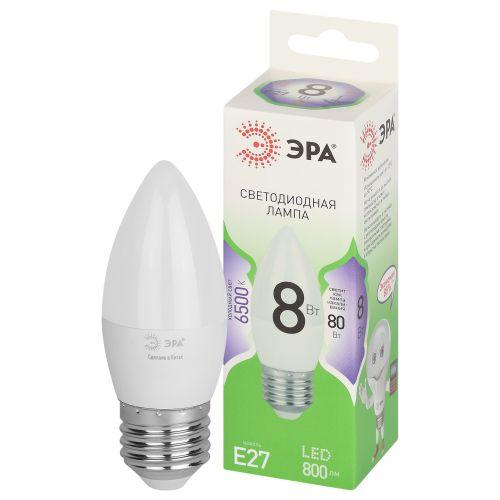 Лампа светодиодная GREEN LINE B35-8W-865-E27 GL 8Вт свеча 6500К свет холод. E27 Эра Б0067136