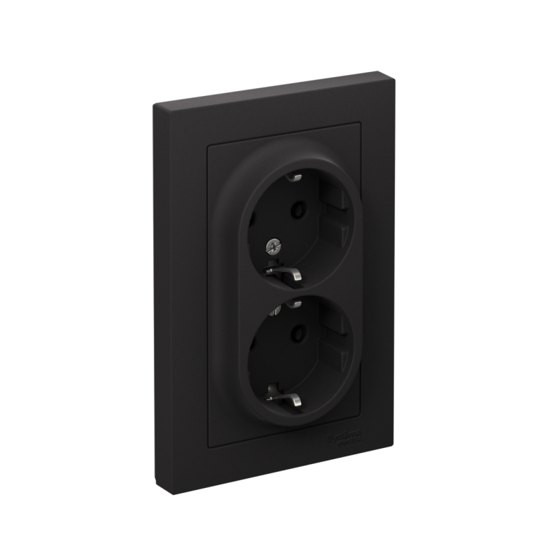 Розетка 2-м СП AtlasDesign 16А IP20 с заземл. в сборе карбон SE ATN001024