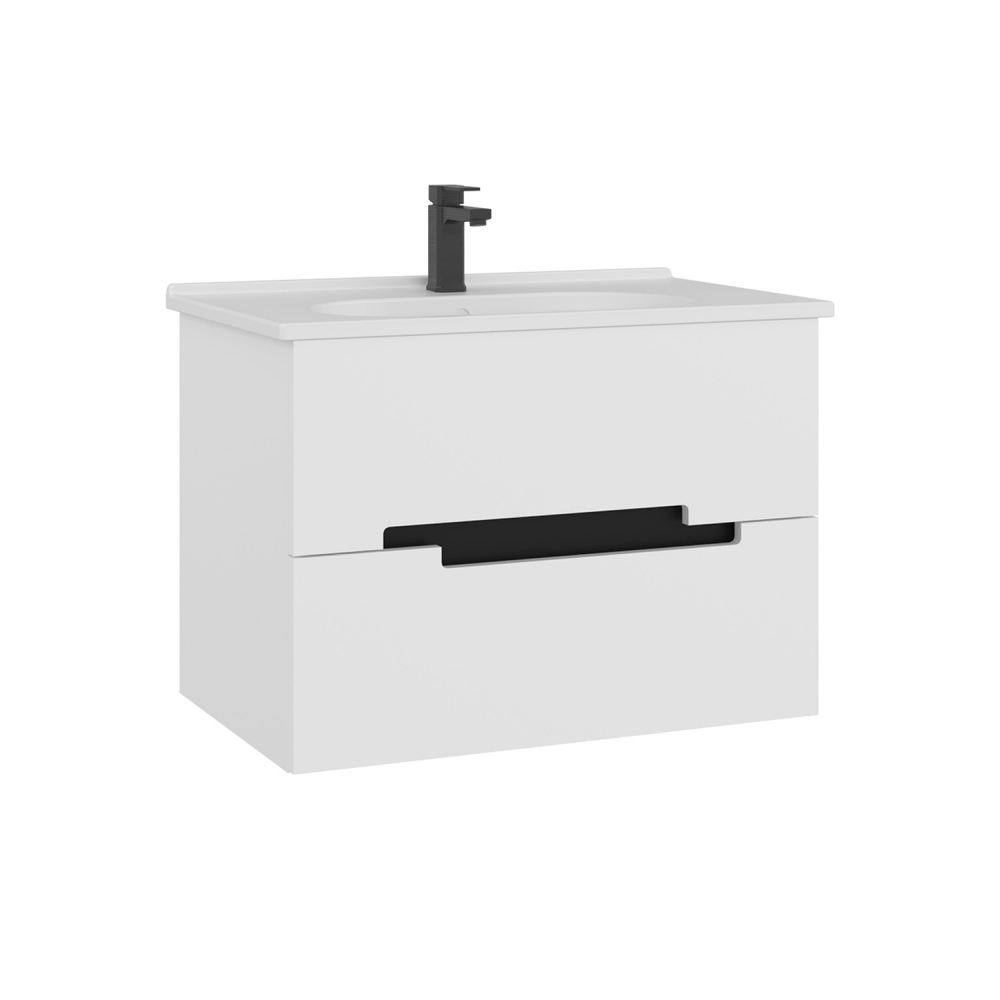 Тумба с раковиной ORKA Lodi 80 подвесная, белый, черный