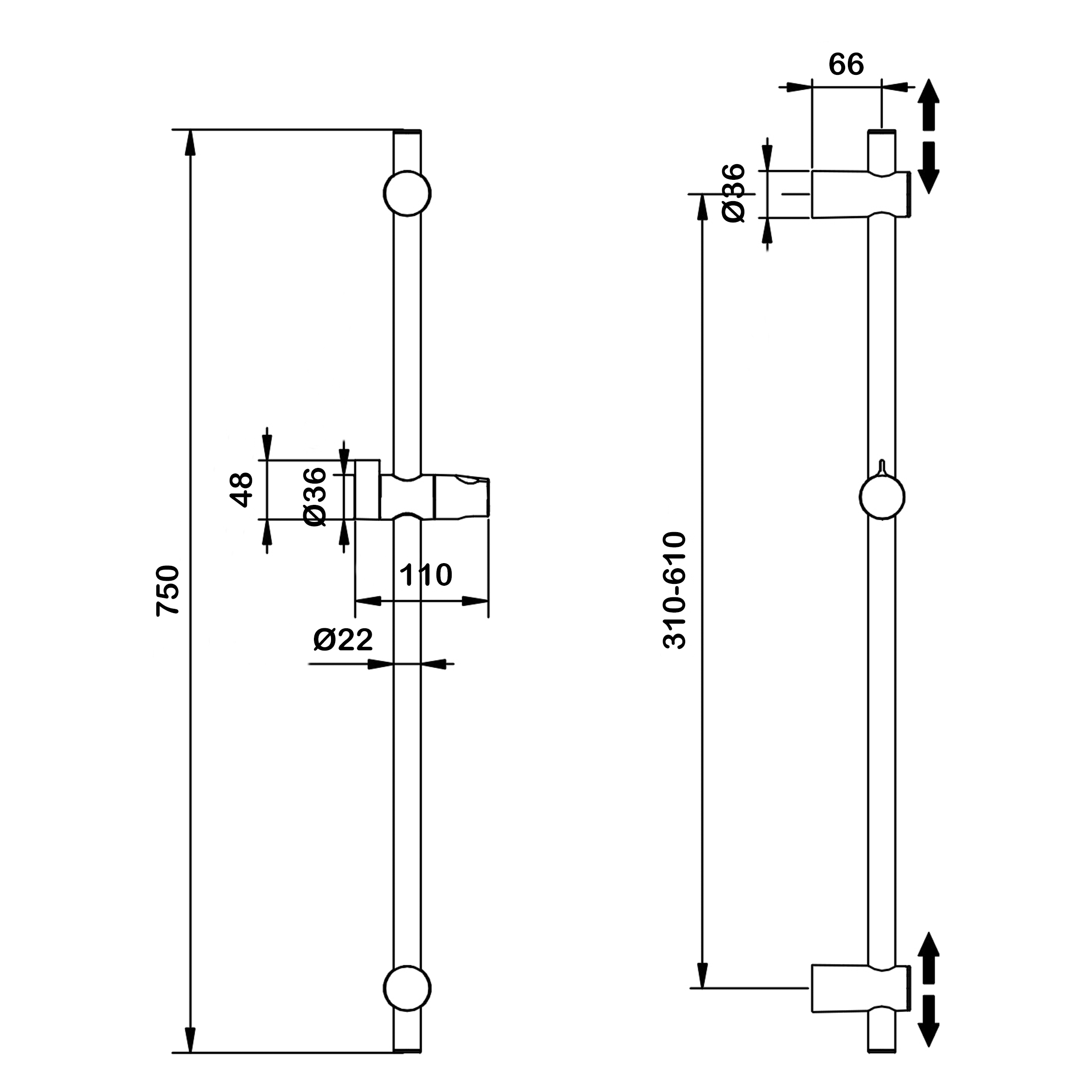 Душевая штанга Swedbe Hermes 5146B с держателем для лейки