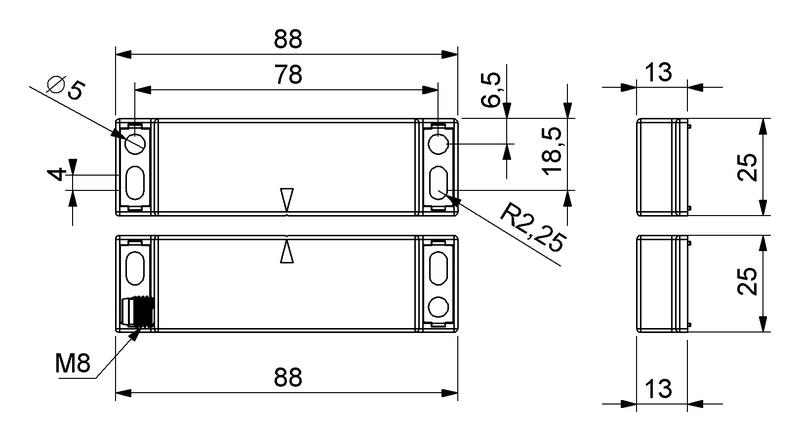 Датчик магнитный (2НЗ) разъем M8х4 (расст. сраб. 5мм) левый выход IP68 EMAS SMB20LSZ-B15