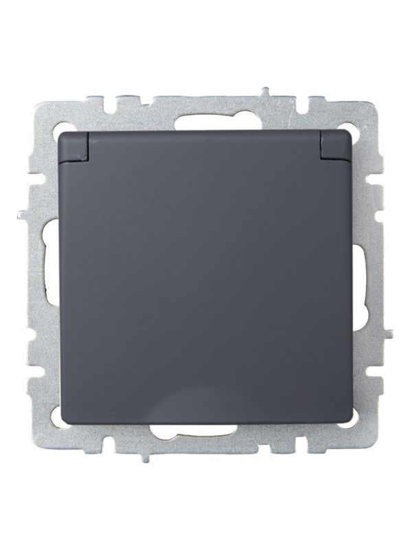 Розетка BRITE РСбш10-3-БрГ 16А IP20 с заземл. защ. шторки с крышкой механизм графит IEK BR-R16-16-K53