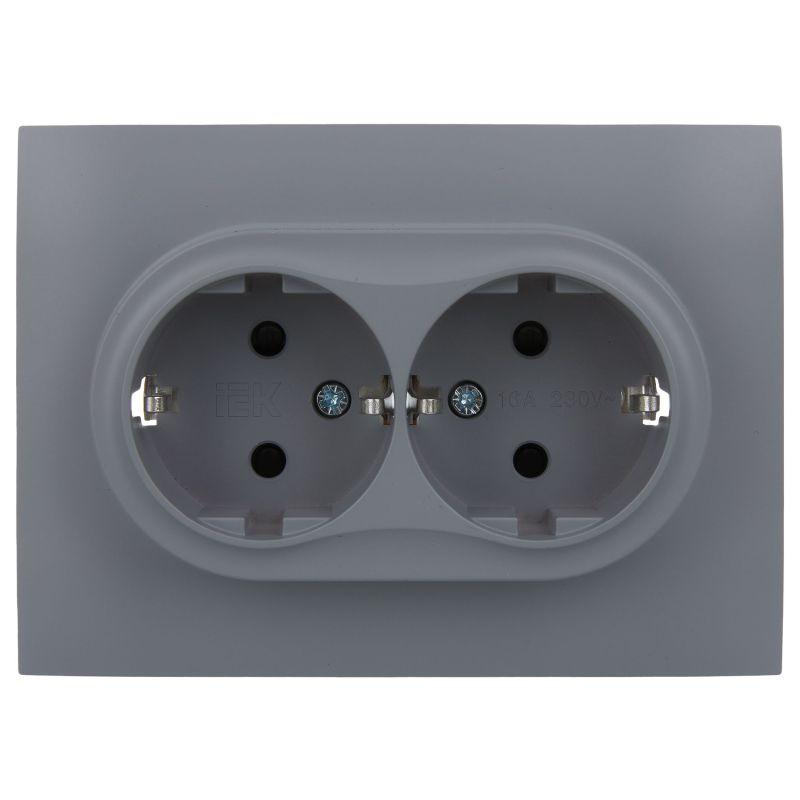 Розетка 2-м SKANDY 16А с заземл. защ. шторки в сборе SK-R07Gr сер. IEK SK-R24-16-K03-F