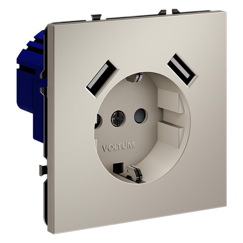 Розетка 1-м СП S70 16А с USB A+A с заземл. защ. шторки механизм кашемир Voltum VLS040403