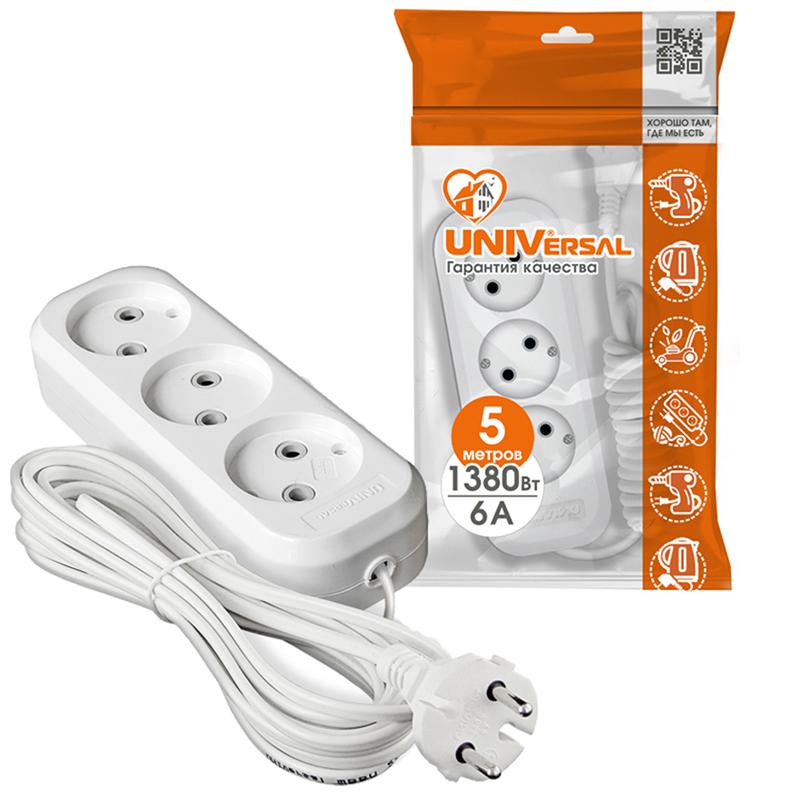 Удлинитель 3х5м без заземл. 6А IP20 У6-639 ШВВП 2х0.75 UNIVersal 9631934